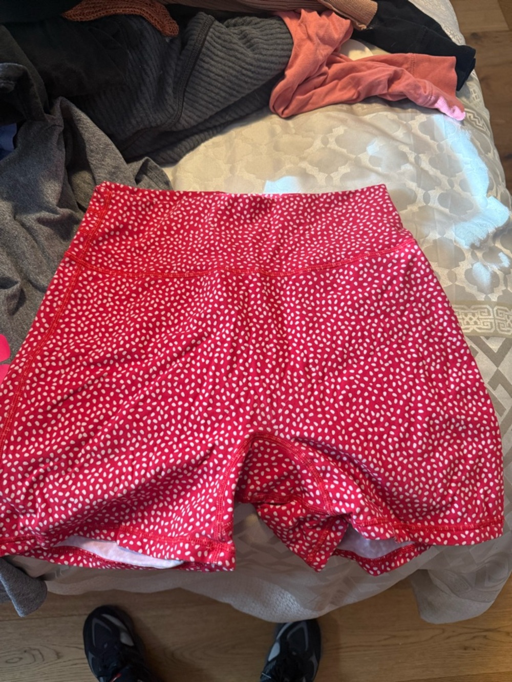 BuffBunny Pink Red Dotted High-Waist Athletic Shorts